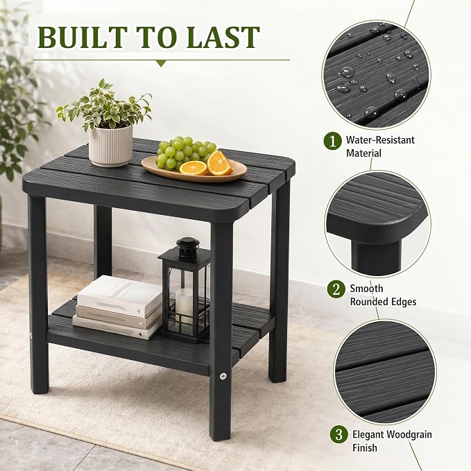 Outdoor Side Table，2PCS Small Table 2-Tier, Weather Resistant Outdoor End Tables, Patio Furniture for Garden, Porch, Pool, Lawn, Backyard or Indoor Bedroom