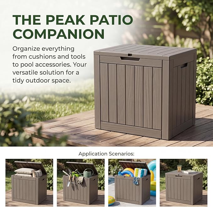 35 Gallon Deck Box Outdoor Waterproof, Resin Storage Box Outdoor Lockable, Multipurpose Outside Container for Patio Cushions, Garden Tools & Package Drop, UV & Fade Resistant, Brown