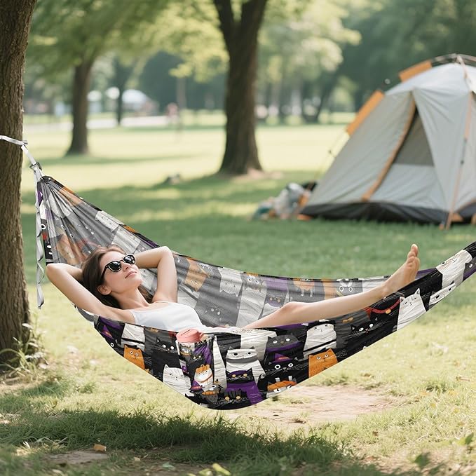 Camping Hammock Outdoor Hammocks for Outside Cat Vintage Cute Beach Trees Portable Lightweight with Pockets Tree Straps Indoor