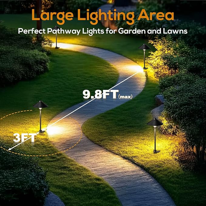 Low Voltage Pathway Lights with Timer, Plug in Landscape Path Lights 4H/6H/8H Timing, 3000K LED Landscape Lighting IP65 Waterproof ETL Listed, Set of 4 Lights Total 12W, Non-Hardwired