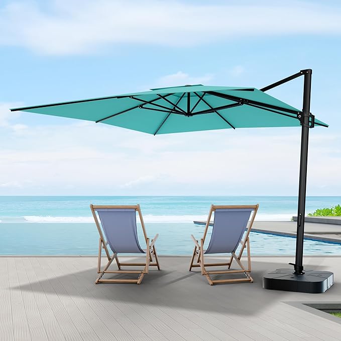 Midtown Umbrellas 9x9 Ft Outdoor Cantilever Patio Umbrella w/Sunbrella Aruba Fabric - Tilt 360° Rotate Offset Patio Umbrella, Deck Patio Umbrella, Backyard Umbrella & Garden Umbrella - Black Frame