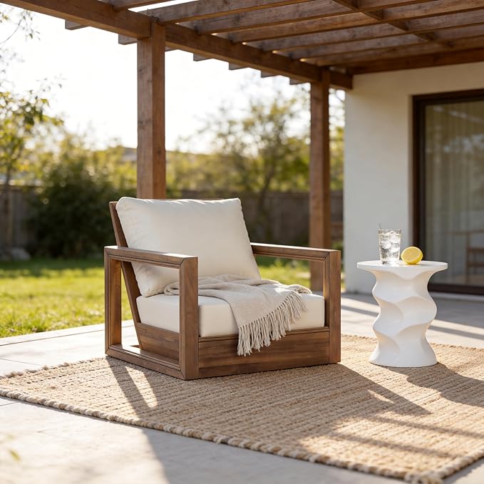 Christopher Knight Home 2-Piece Patio Swivel Chair Set, Acacia Wood Outdoor Rocking Chairs with 360° Swivel Base & Cushion, Floor Deep Seating Cushioned Patio Chairs for Porch Deck Garden, Brown+Beige