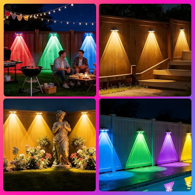 AHAWILL Outdoor Fence Lights,7 Fixed Colors & Color Changing Modes,IP67 Smart Fence Lighting with Remote Control,App Control,LED Light for Outdoor Decor,Wired 8 Packs (50ft)
