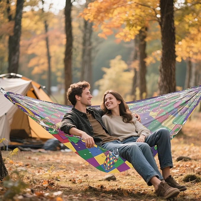 Hammocks for Outside Mardi Gras Background Camping Hammock Portable Hammocks with Tree Straps and Carry Bag Camping Accessories for Hiking Beach Outdoor