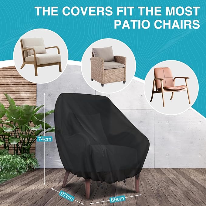 GARPROVM Garden Chair Covers Waterproof 2 Pack, Outdoor Swivel Chair Adirondack Deep Seat Chair Covers, 420D Oxford Fabric Dustproof Patio Furniture Covers, 35" W x 38" D x 29" H