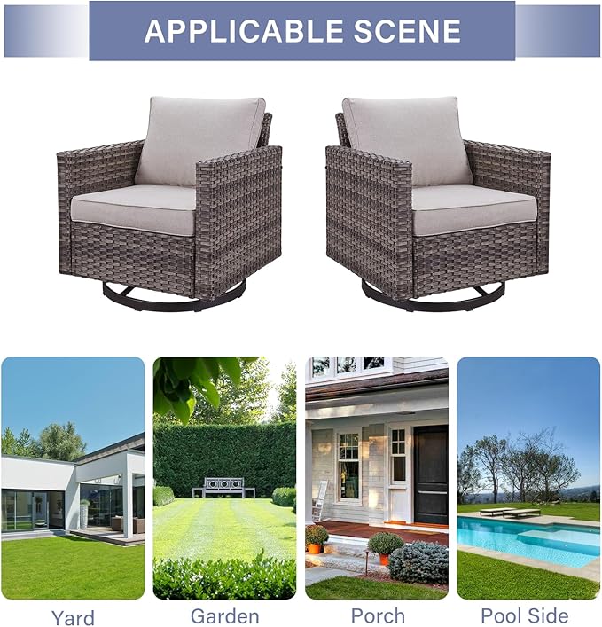Outdoor Patio Swivel Rocker Chairs - Wicker Patio Swivel Rocking Chairs Set of 2 with Waterproof Wicker,Comfortable Cushions and Sturdy Metal Frame for Outside Porch Deck Backyard(Mixed Grey/Beige)