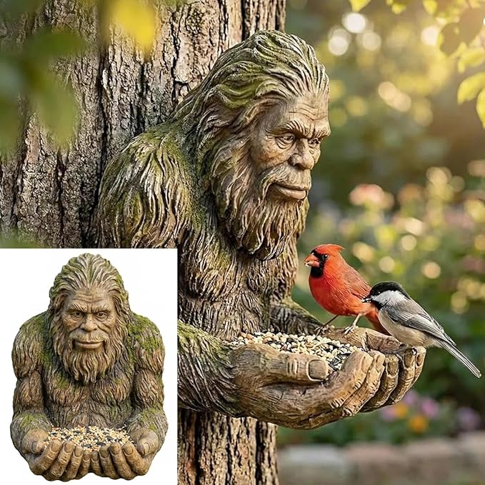Bigfoot Bird Feeder, 2026 New Bigfoots Tree Face Decor for Outdoor Hanging, Weather-Resistant Resin Sasquatch Hummingbird Feeder, Yard Art Statues with Hidden Hook for Nature Lovers (1PC)