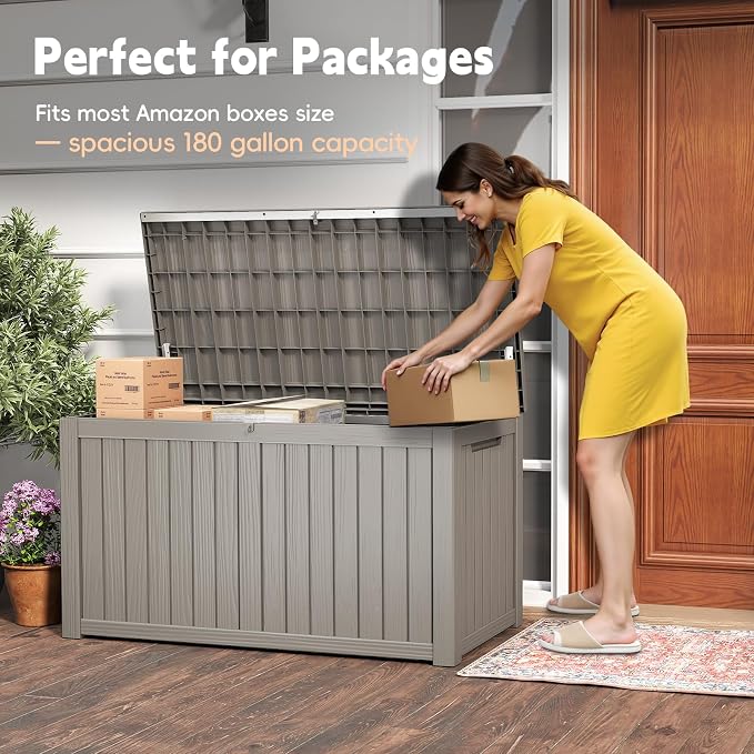 LubanNese Outdoor Storage Box, Waterproof Deck Box, Outdoor Patio Storage Bin, Weatherproof (Grey, 200 Gallon)