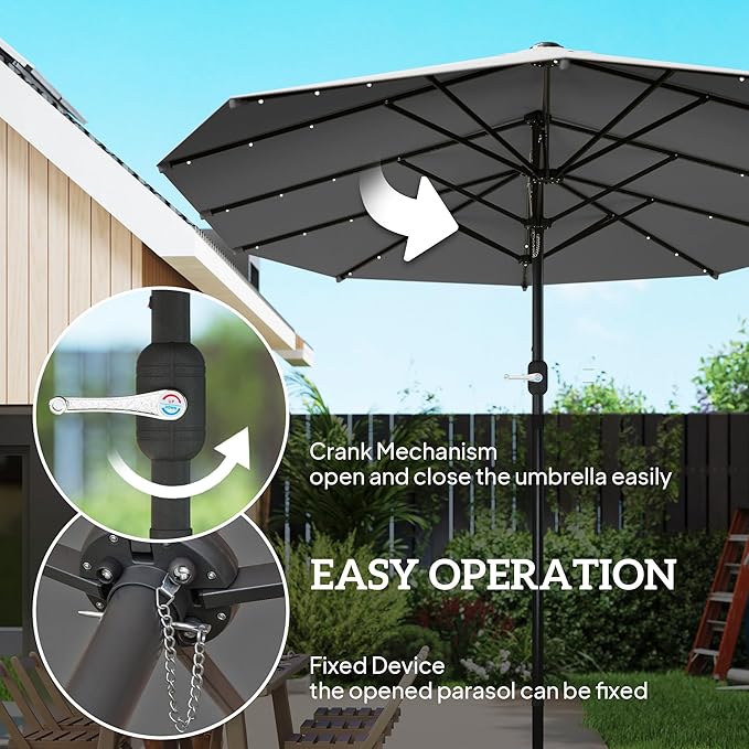 Outsunny 14.4ft Large Patio Umbrella with 36 Solar LED Lights, Double Sided Outdoor Umbrella with Base Included