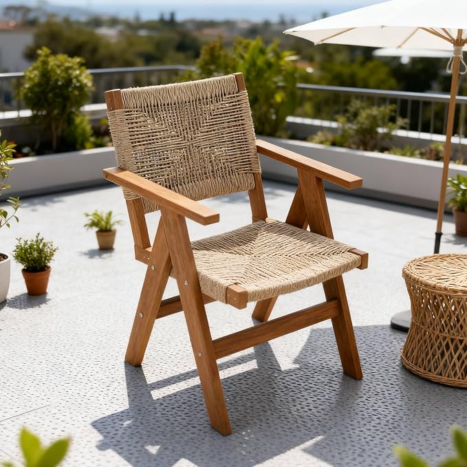 Patio Outdoor Chair, Dining Chair, Durable HIPS Material, Ergonomic Design, Mesh Chair for Patio, Gardens, Pool, Camping ect.（Teak Color）