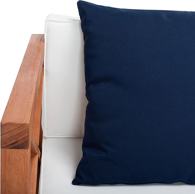 Safavieh PAT7031A Collection Nunzio Teak and White and Navy 4 Pc Accent Pillows Outdoor Set