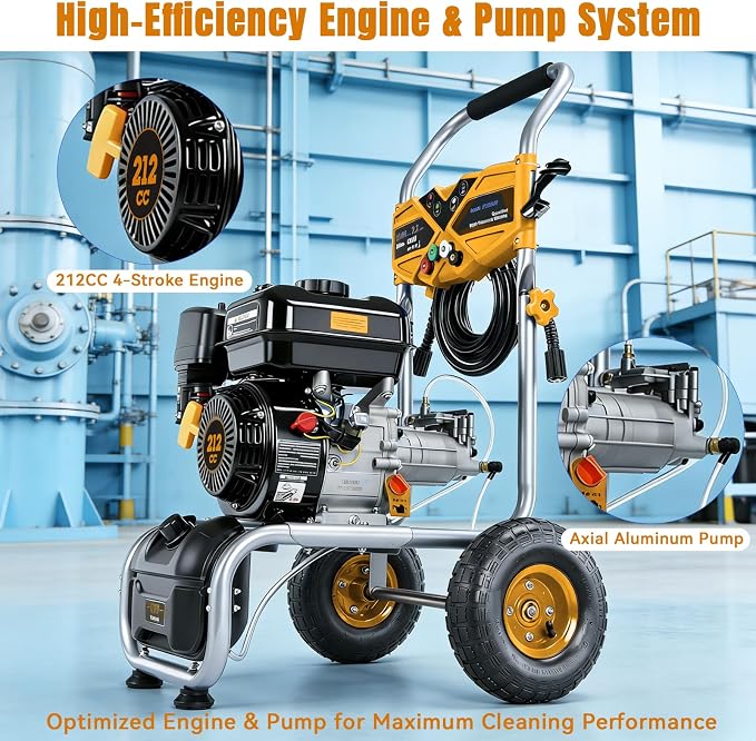3500PSI Gas Pressure Washer, 212CC / 2.3GPM / 7HP / 4-Stroke Gas Power Washer with 4 Quick Connect Nozzles, 25FT Hose, Soap Tank, Gas Powered Pressure Washers for Driveways Decks Cars Paint Prep