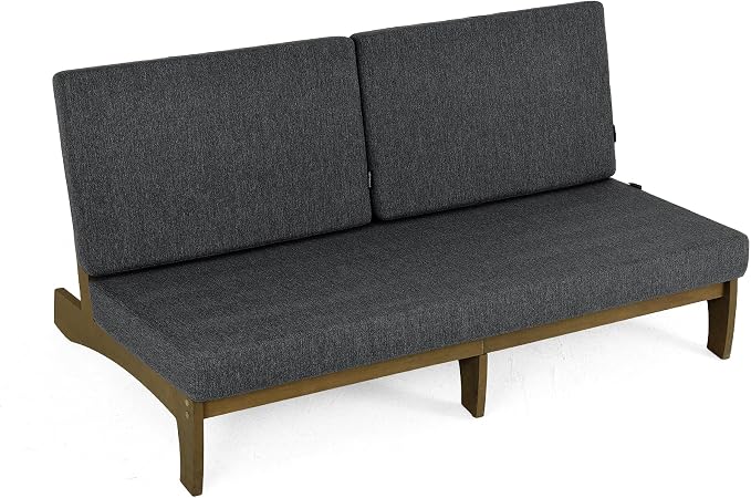 Outdoor Furniture Patio Couch, Weather Resistant 3-Seater Patio Sofa with Removable Cushion, Teak Wood Frame for Porch & Backyard Seating - Dark Gray