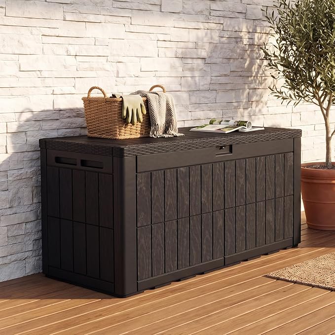 Quictent 100 Gallon Resin Deck Box, Weatherproof Waterproof Outdoor Storage Bench, Heavy Duty UV Resistant Lockable Container for Garden, Pool Supplies, Patio Cushions & Furniture Accessories
