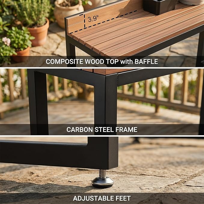 Outdoor Patio Bar Height Table with Baffle, Weather Resistant High Counter Table Porch Pub Tables Wood-Plastic Tabletop, for Poolside Garden Balcony Restaurant Cafe(White,70.8"x15.7"x40.5")