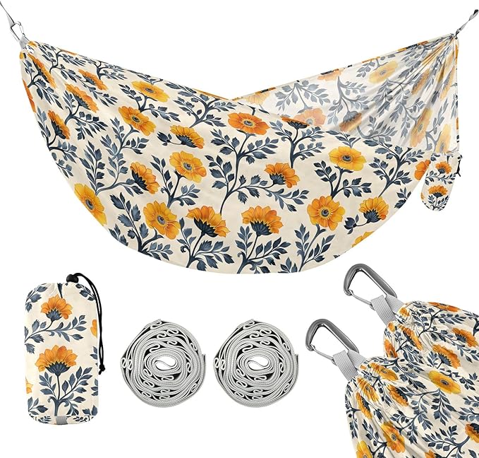 Camping Hammock Outdoor Hammocks for Outside Marigold Flowers Beach Trees Portable Lightweight with Pockets Tree Straps Indoor