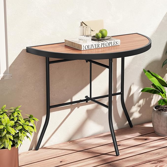 Giantex Half Round Folding Table, Half Moon Dining Table with Heavy-Duty Metal Frame, Portable Space-Saving Semi-Circle Bistro Table for Banquet Event Patio Garden Entryway (2)