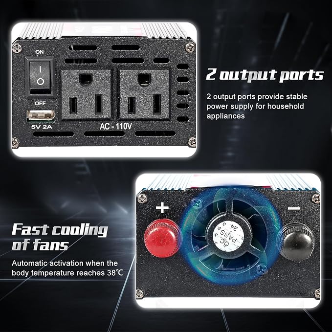 1200Watt Car Power Inverter 12V DC to 110V AC,1200W Inverter,Power Inverters for Vehicles with LCD Display and AC Outlets 2A USB Charging Port (Black)