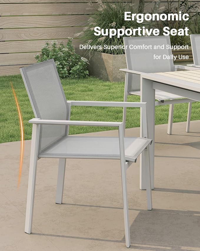 11 Pieces Expandable Outdoor Dining Set for 10, Never-Rust Aluminum Extendable Dining Table Set, Patio Dining Table with Wood Grain Top and 10 Stackable Dining Chairs for Outside, Indoor