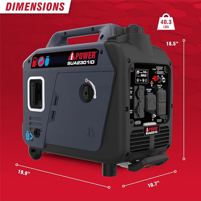 A-iPower 2300-Watt Portable Inverter Generator Dual Fuel, RV Ready, CARB Compliant CO Sensor, Light Weight With Telescopic Handle For Backup Home Use, Tailgating & Camping (SUA2301iD)