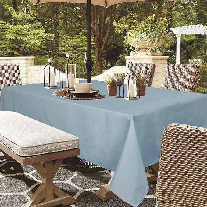 Outdoor Tablecloth Wrinkle-Free Stain Resistant Waterproof Polyester Fabric Table Cover with Zipper Umbrella Hole for Picnic/Party/Dinner/Patio Garden(60×84inch,Zippered,Blue Fog)