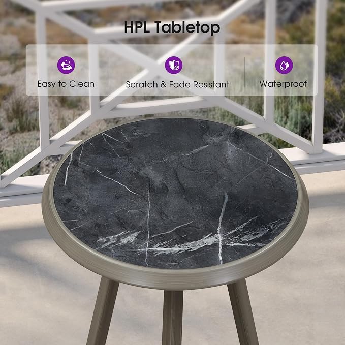 PURPLE LEAF Outdoor Round Bar Table Patio Height Pub Bistro Table Kitchen Bar for Balcony Grey