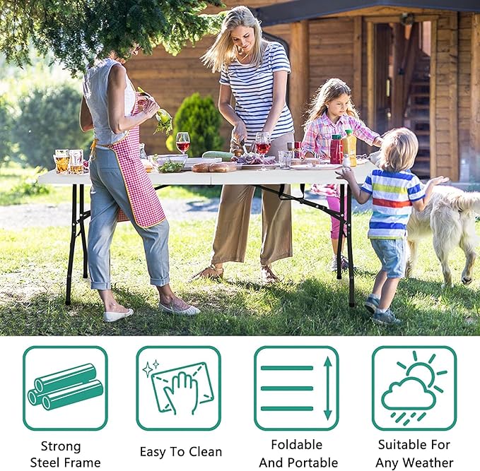 Folding Dining Table 6Ft, Portable Lightweight Party Table for Outdoor, Camping & Beach, 6 Foot Fold Up Mesa Para Fiestas