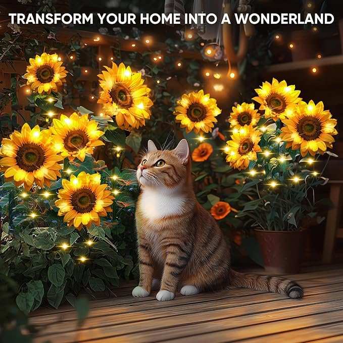 Solar Flowers Outdoor Waterproof Decorative - 3 Pack Solar Garden Lights with 9 Sunflower Lights, Solar Lights Garden Decor, Outdoor Solar Lights for Yard Decorations