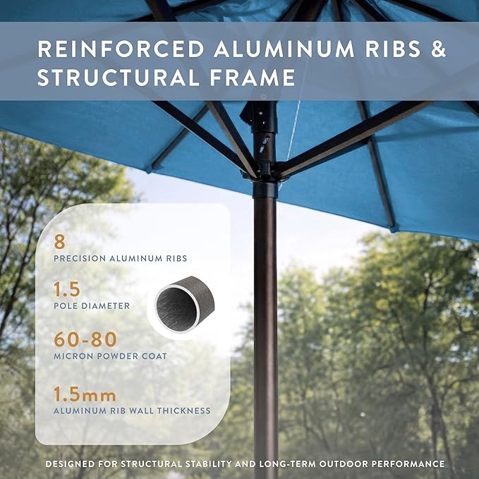 California Umbrella 10-Year Protection 9 Ft Outdoor Patio Umbrella, Pacifica Fade-Resistant Fabric, Auto-Tilt, Heavy Duty Aluminum Frame, 8 Reinforced Ribs for Pool or Deck, Bronze Pole, Capri