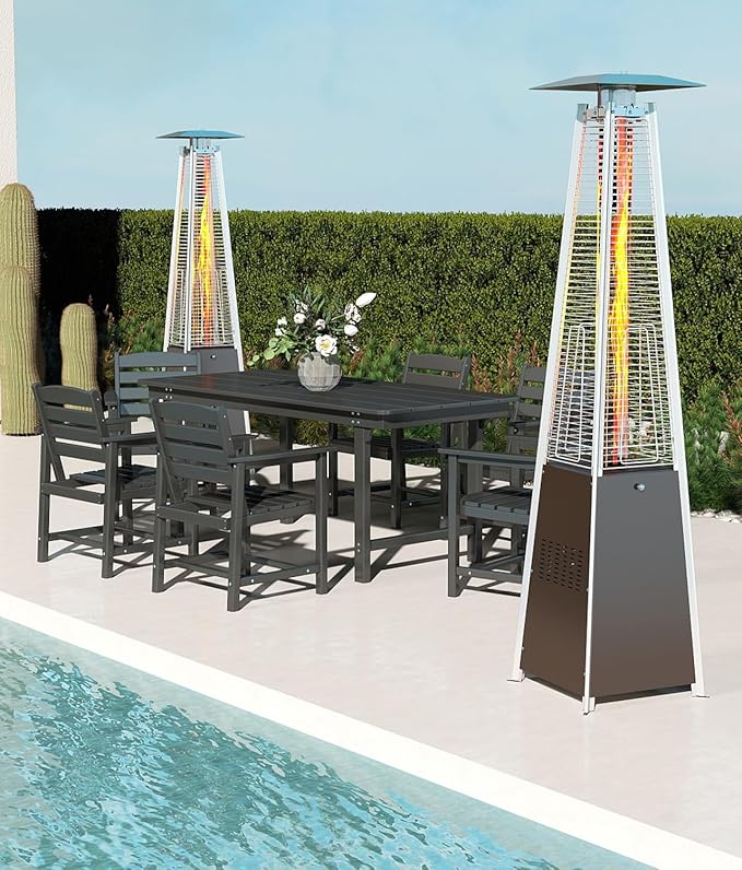 NAVINE 48,000 BTU Pyramid Patio Heater, Outdoor Propane Patio Heater with Detachable Wheels and Protective Cover, Triple Safety Protection Propane Heaters for Terrace, Garden, Hammered Bronze