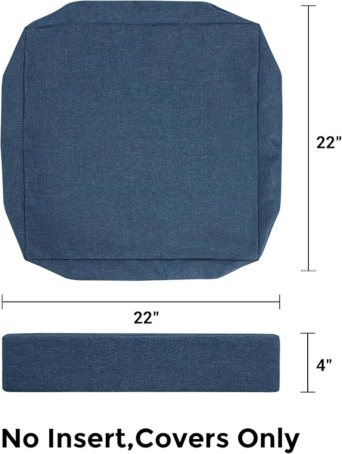 FUNHOME Outdoor Cushion Covers 22 x 22 x 4 inch,Set of 2,Non-Slip Grips Bottom,Replacement Cushion Covers for Garden Patio Furniture Couch Chair,Fade-Resistant Slipcover Only,No Insert(Denim Blue)