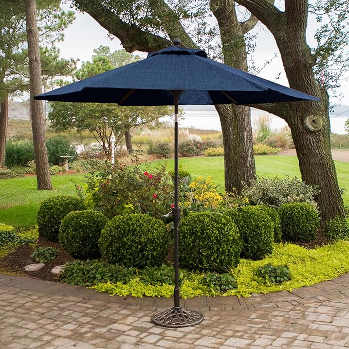 Hanover Montclair 9' Market Outdoor Umbrella, All-Weather, Crank Lever, Navy