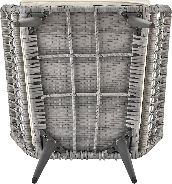 Manhattan Comfort Portofino 4-Piece Patio Conversation Set, Rope Wicker Design with Waterproof Cushions | Outdoor Furniture Includes 2 Armchairs, Loveseat & Coffee Table with Tempered Glass Top, Cream