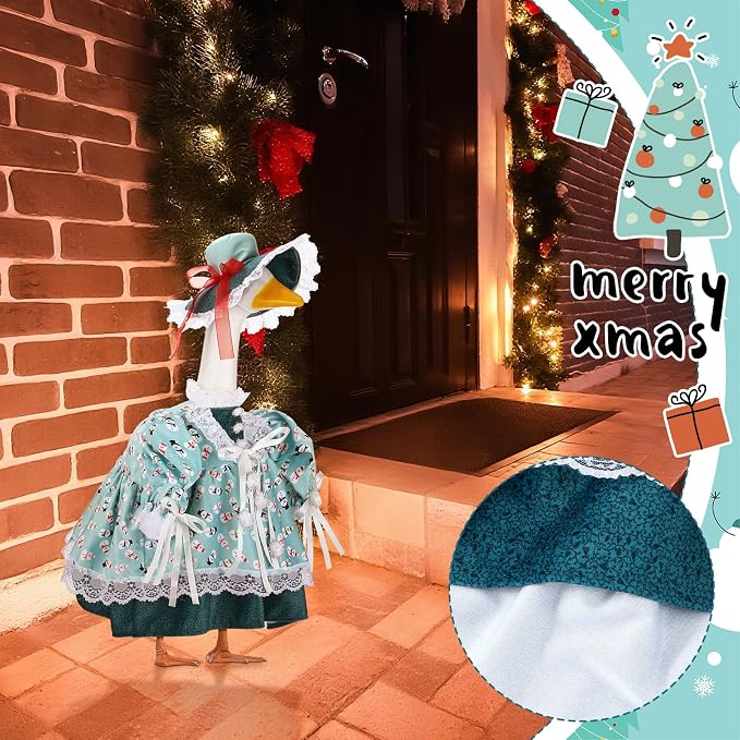 Suzile Snowman Porch Goose Outfit Winter Goose Clothes for 23" High Cement or Plastic Geese Costume for Yard Lawn Outdoor Garden Patio Statue Duck Dresses Xmas Holiday Wonderland Decor
