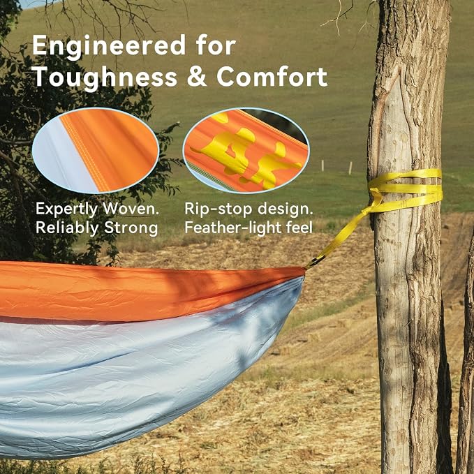 Morning Deer Double Portable Hammock | with Tree Straps, 450lbs Capacity, Camping Hammock, Camping Essentials Gear, Perfect for Outside Hiking Beach Backpack