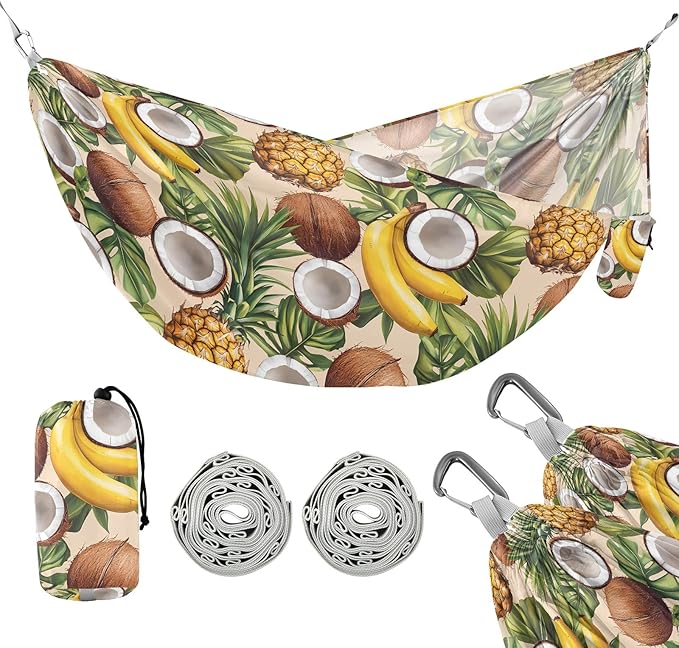 Camping Hammock Outdoor Hammocks for Outside Banana Pineapple Coconut Beach Trees Portable Lightweight with Pockets Tree Straps Indoor Small