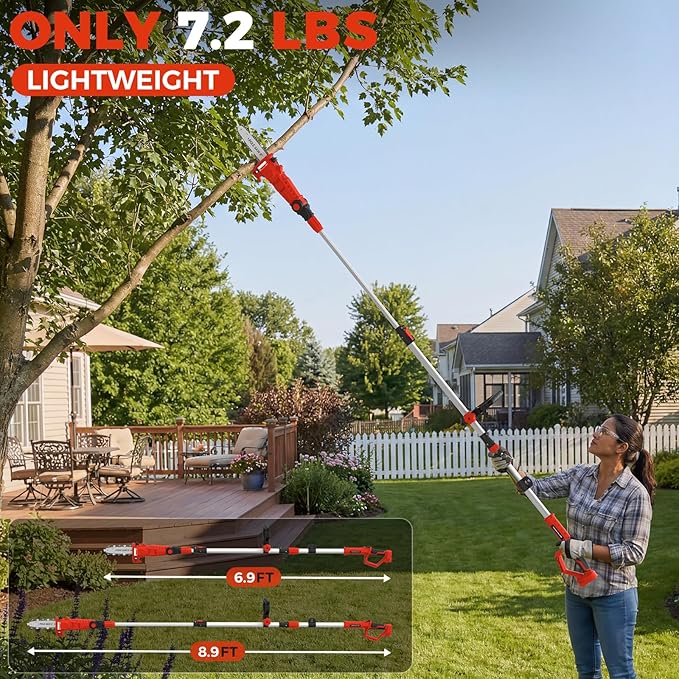 SHOHO Cordless Pole Saw Compatible with Milwaukee M18 Battery, Electric Pole Saws for Tree Trimming Battery Powered, Auto Lubrication System, Adjustable Pole Chainsaw (Battery not Included)