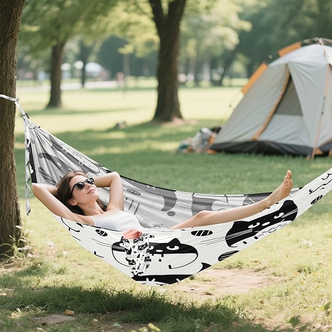 Qilmy Cat Camping Hammock Single – 330 lbs Capacity, Lightweight with Tree Straps & Carabiners, Portable for Hiking, Travel, Backpacking