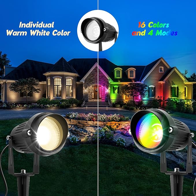 Junview Christmas Decorative RGB 12W Landscape Lights with Remote Control - Waterproof for Yard, Garden Path (4Pack)