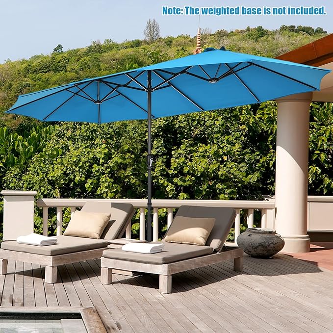 Tangkula 15Ft Double-Sided Patio Umbrella, Outdoor Extra Large Umbrella W/Hand-Crank System & Air Vents, Market Twin Umbrella W/ 12-Rib Sturdy Metal Frame for Poolside, Garden Backyard (Blue)