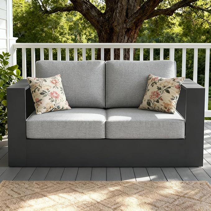 LayinSun Oversized Aluminum Outdoor Furniture, 1 Piece Patio Lovseat Sofa, Deep Seating and Upgraded 6-inch Cushions for Porch, Balcony, Deck