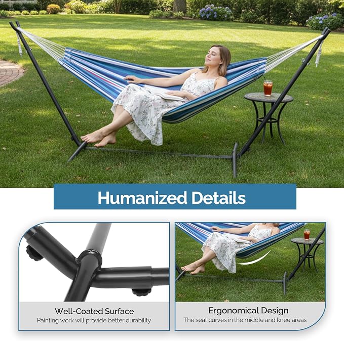 Camping Hammock with Stand, Portable Hammock with Stand, Outdoor Hammock Heavy Duty Hammock Bed 250lbs Capacity Travel Bed with Carrying Case for Backpacking, Travel, Beach, Backyard, Patio, Hiking