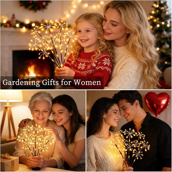 Solar Garden Lights Outdoor, 4 Pack 2-Layer Swaying Fairy Firework Lights | Waterproof Starburst Flower Light, Garden Decor for Yard Patio Pathway Lawn, Gardening Gifts for Women Mom Grandma Christmas