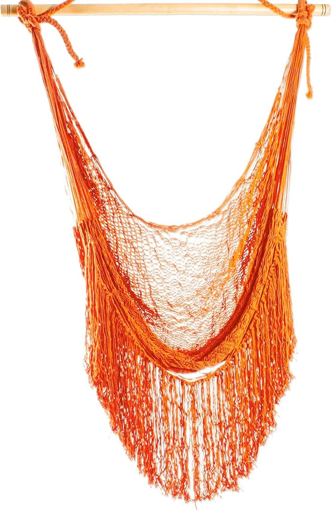 Novica Handmade Sea Breezes in Orange Cotton Hammock Swing