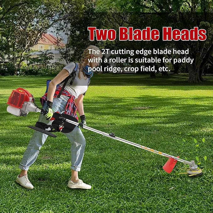 43CC Gas Weed Wacker, 2-Stroke String Trimmer/Edger Single Cylinder Air Cooled Engine Multi Purpose Gas Powered Weed Trimmer with Straight Shaft Lawnmower Strings for Home Lawn Tea Garden Mowing