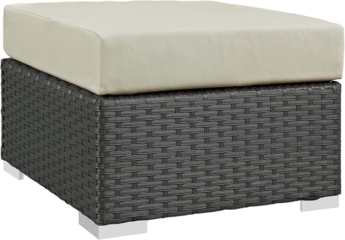 Modway Sojourn Wicker Rattan 3 Piece Outdoor Patio Sunbrella Sectional Set in Canvas Antique Beige