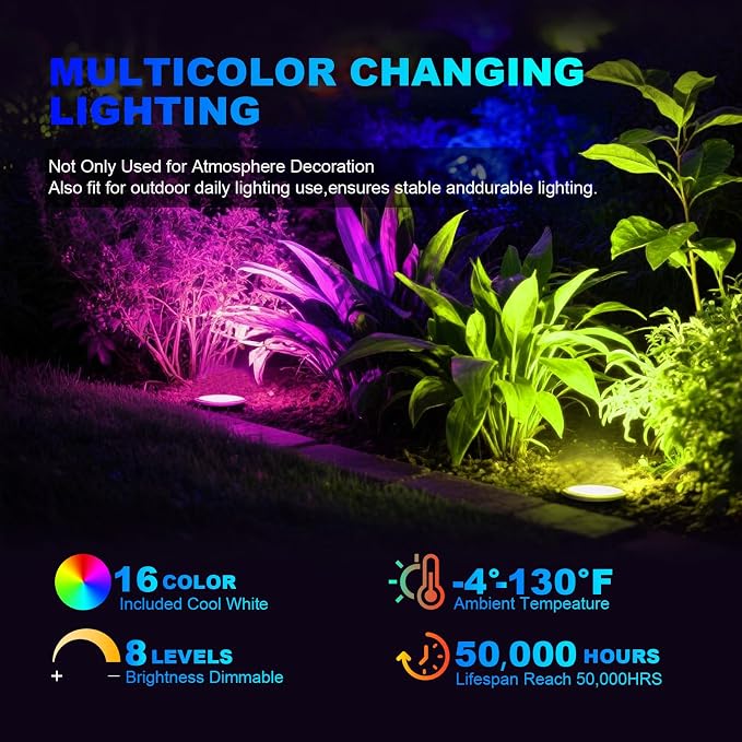 8Pack RGB Color Changing Low Voltage Landscape Lights with Connecotrs 3W LED 12V Outdoor Inground Lights Waterproof Well Lighting Christmas Decorative Lighting for Garden,Yard,Patio(RGB)