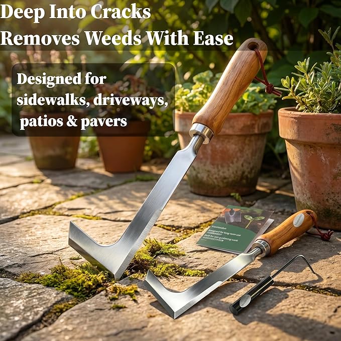 2 Pack Crack Weeder Tool with Stainless Steel Root Hook, Heavy Duty Crevice Weeding Tool for Sidewalk Cracks, Driveway, Patio & Pavers, Manual Weed Remover for Grass, Moss & Weeds