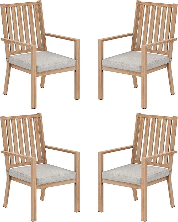 RoyalCraft Aluminum Outdoor Patio Chairs Set of 4, Outdoor Chairs with Waterproof Cushions, Outdoor Dining Chairs with Armrests, Metal Patio Furniture Set for Porch, Balcony, Deck, Backyard, Brown