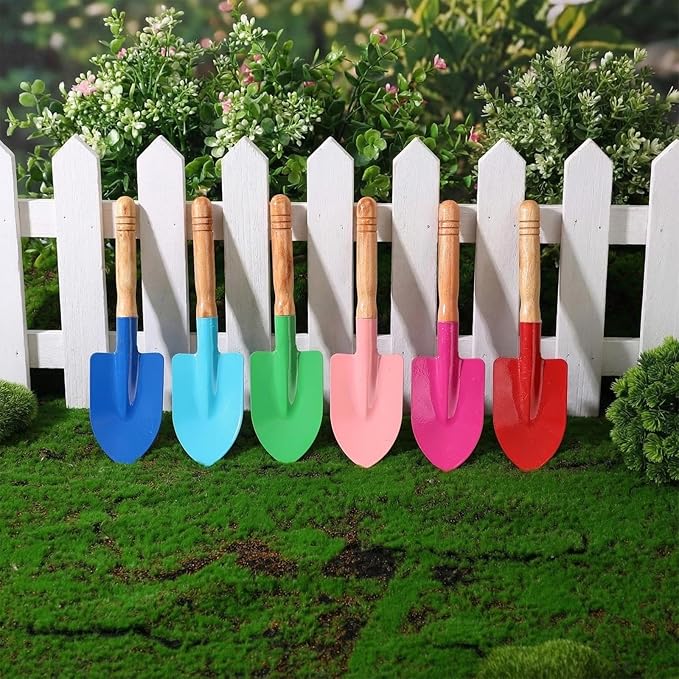 Liliful 42 Pcs Mini Gardening Shovel Colorful Metal Garden Tools with Wooden Handle Beach Shovel for Planting Loosening Digging